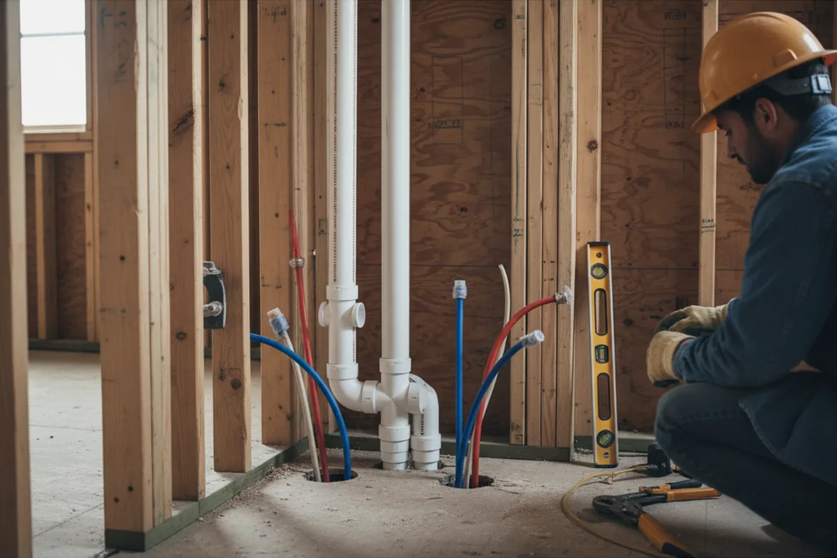 Drain and supply rough-in during Leak Detection in Kimberton